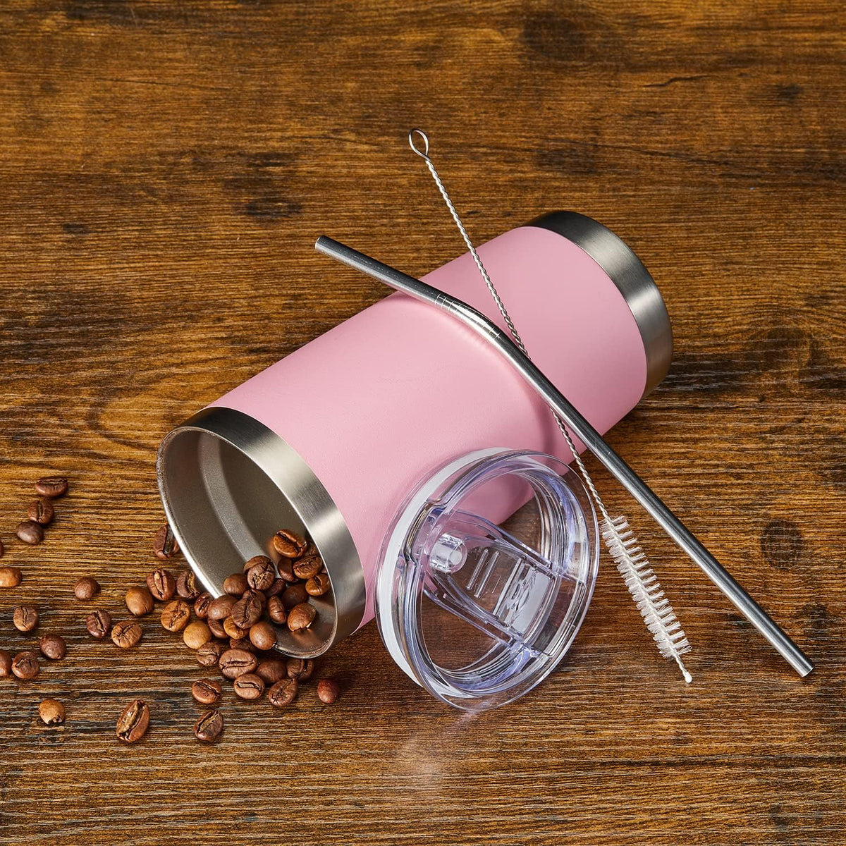 COMOOO 20oz 8 Pack Tumbler Double Wall Vacuum Insulated Coffee Travel Mug Stainless Steel Tumbler Bulk with Lid and Straw Insulated Coffee Cup for Cold & Hot Drinks (Pink, 8 Pack)