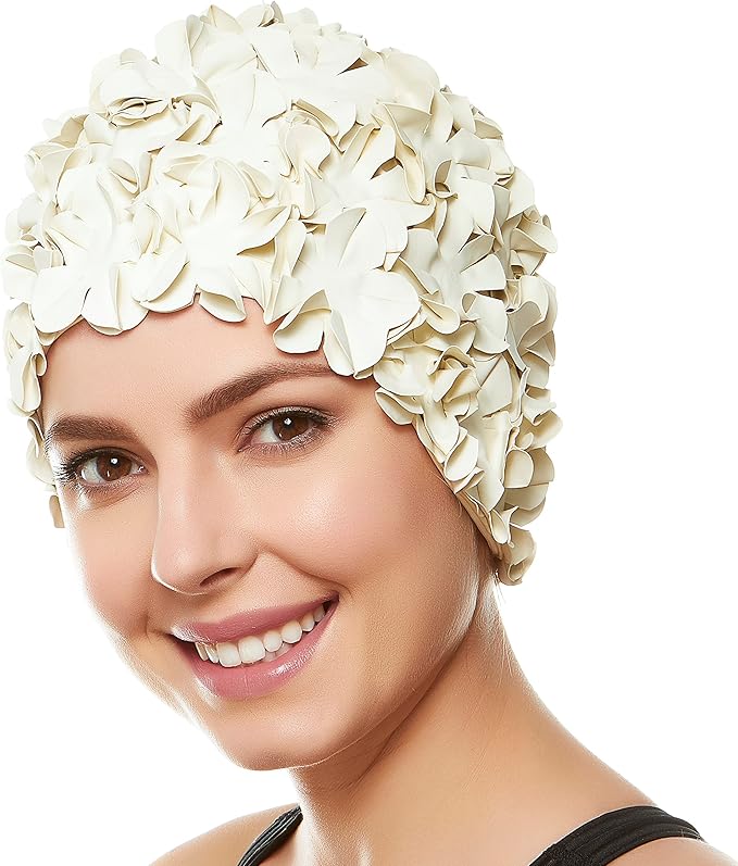 BEEMO Floral Petal Ladies Bathing Swim Cap Women Retro Swim Hat Long/Short Hair