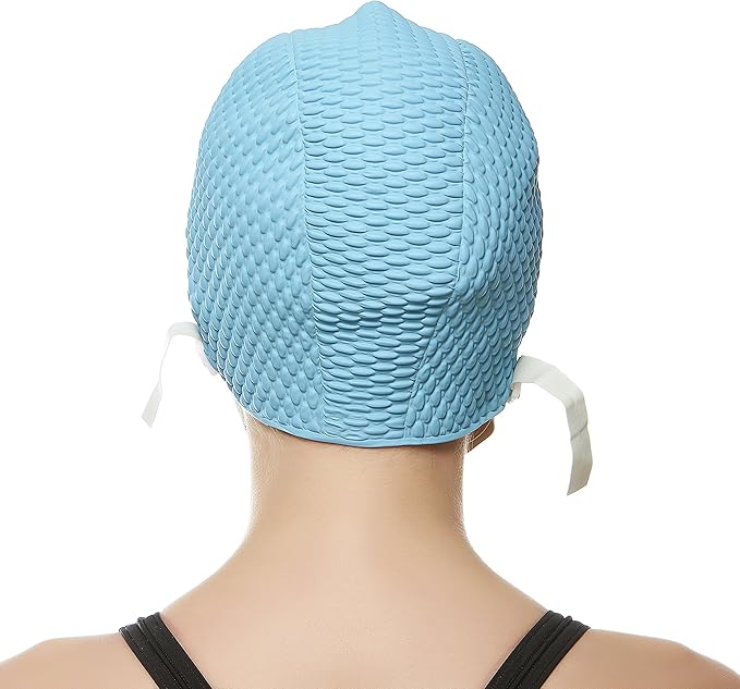 Beemo Swim Cap Women Chin Strap Bubble Crepe Latex Long Short Hair Swimming Caps