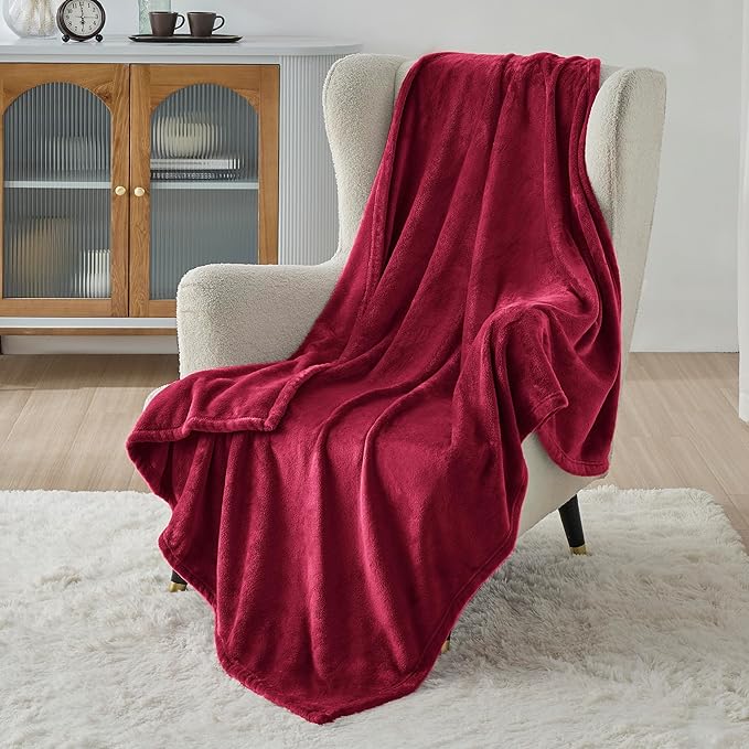 Bedsure Fleece Throw XL Blanket Red - 300GSM Soft Lightweight Plush Cozy Blankets for Bed, Sofa, Couch, Travel, Camping, 50x70 inches
