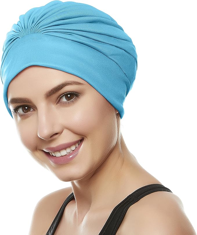 BEEMO Swim Caps for Women Swimming Turban Polyester Latex Lined Pleated for Ladies