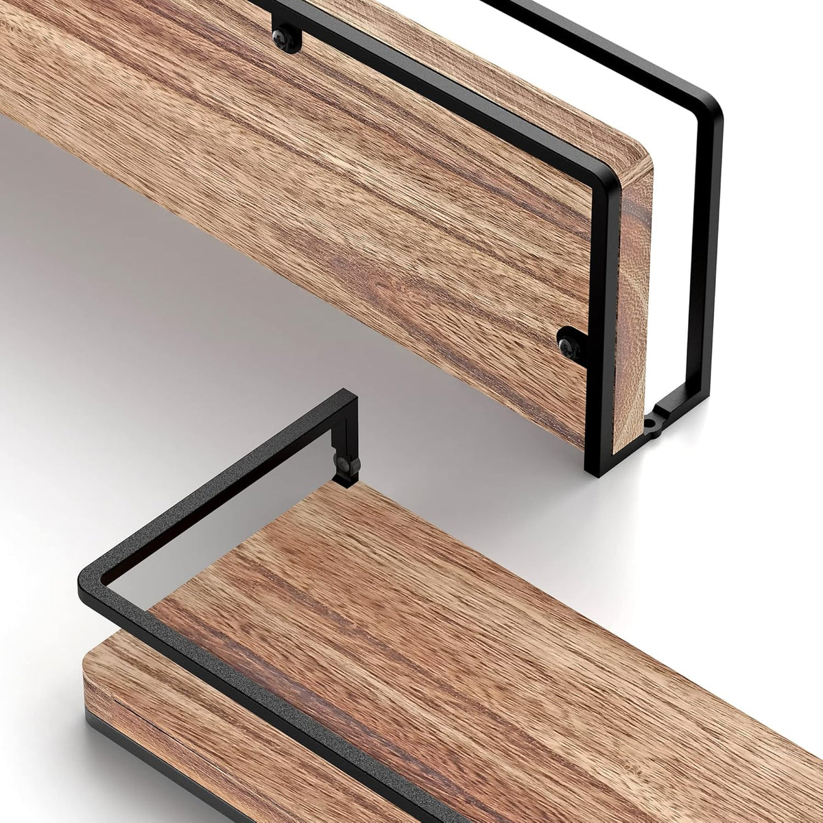 Meangood Floating Shelves Wall Mounted Set of 2, Wall Shelf with Towel Bar Rustic Wood Wall Storage Shelves for Bedroom,Living Room,Bathroom, Kitchen Torched Wood