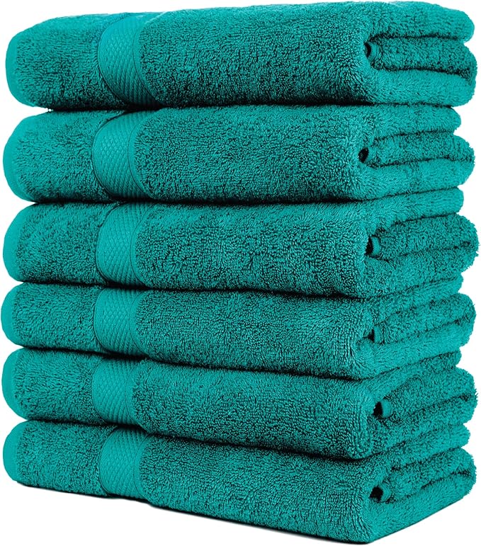 Pleasant Home Bath Towels Set of 6 (24” x 50”) 100% Cotton, 515 GSM | Lightweight, Soft & Absorbent Luxury Towels for Bathroom | for Gym, Pool & Spa | 6 Pack, Teal
