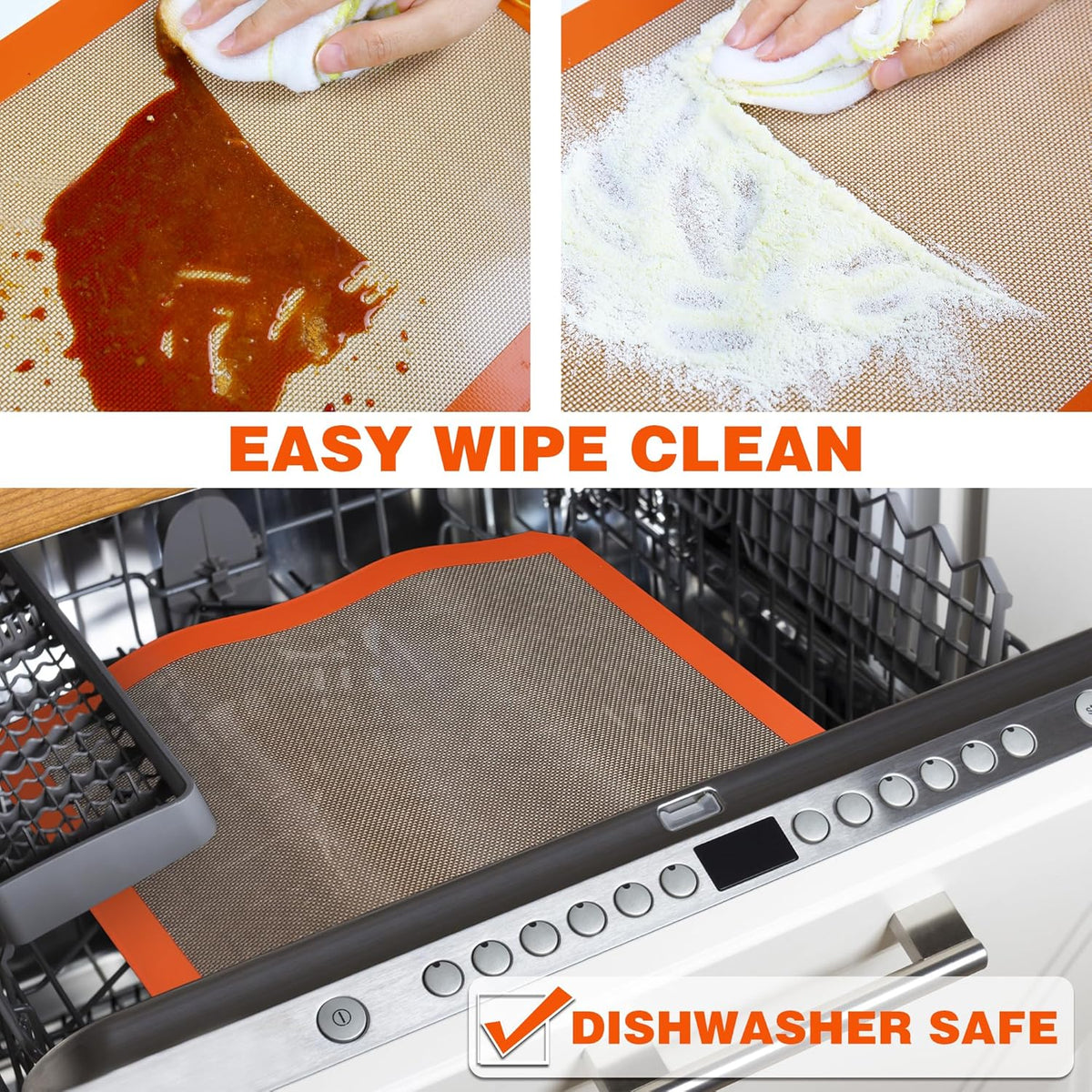 Silicone Baking Mats - Best German Silicone - Non Slip Silicone Baking Sheet, Non Stick Reusable Silicone Mats for Baking, Oven Liner, Counter Mat - 2 Toaster Oven Size Baking Mats