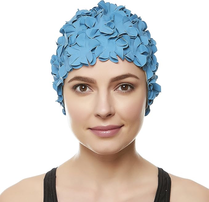 BEEMO Floral Petal Ladies Bathing Swim Cap Women Retro Swim Hat Long/Short Hair