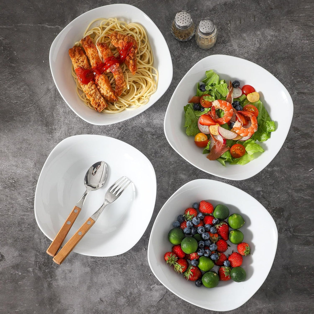 fMBB 4pcs Large Pasta Bowls, 35 OZ Porcelain Deep Dinner Plates, Big Salad Bowls Set, House-warming Dinnerware, Dishwasher, Microwave, Oven Safe