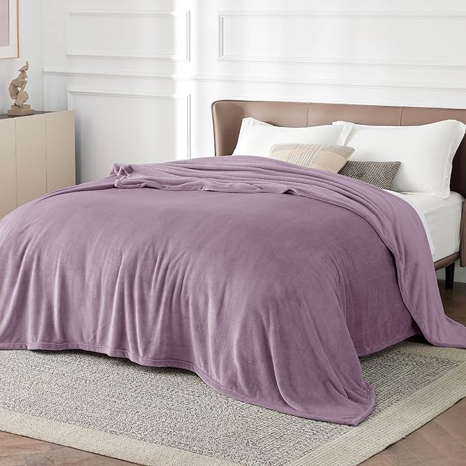 Bedsure Fleece Bed Blankets Queen Size Fog Purple - Soft Lightweight Plush Fuzzy Cozy Luxury Blanket Microfiber, 90x90 inches