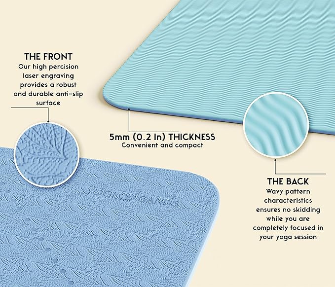 Premium TPE Yoga Mat - Body Alignment Guide Lines and Non-Slip Grip - Perfect for Home Exercise and Gym Workout - Light, Portable, Compact - Travel-Friendly Shoulder Strap