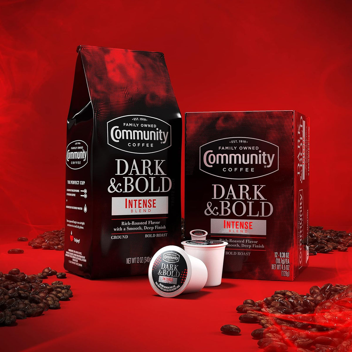 Community Coffee Dark & Bold Intense Blend 72 Count Coffee Pods, Dark Roast Compatible with Keurig 2.0 K-Cup Brewers, 12 Count (Pack of 6)