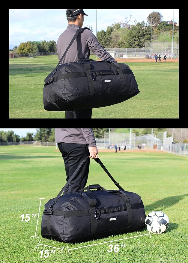Fitdom 132L 36" Heavy Duty Extra Large Sports Gym Equipment Travel Duffel Bag W/Adjustable Shoulder & Compression Straps. Perfect for Soccer Baseball Basketball Hockey Football Team Coaches & More