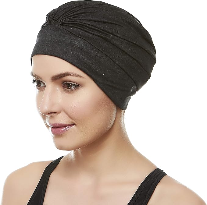 BEEMO Swim Caps for Women Swimming Turban Polyester Latex Lined Pleated for Ladies