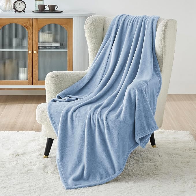 Bedsure Fleece Blankets Twin Size Light Blue - 300GSM Lightweight Plush Fuzzy Cozy Soft Blanket for Bed, Sofa, Couch, Travel, Camping, 60x80 inches
