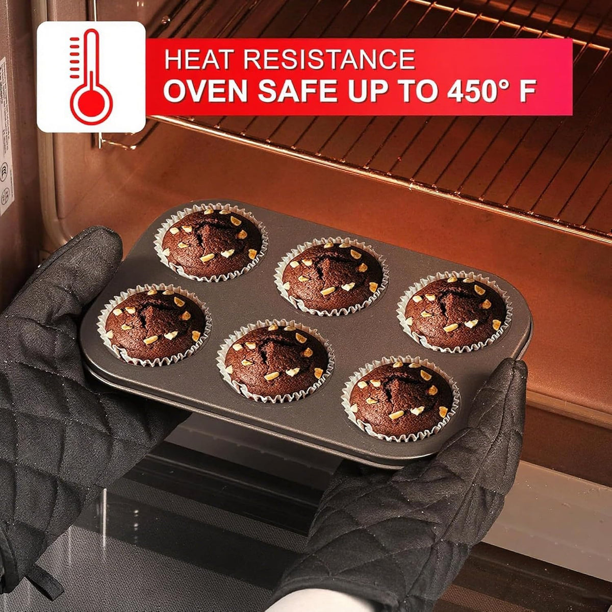 12PCS Nonstick Baking Pans Set - Stackable Bakeware Sets with Wider Grip, Carbon Steel Baking Set Including Cookie Sheets for Baking, Muffin Pan, Loaf Pan, Cake pan, Roasting Pan, Oven Mitts