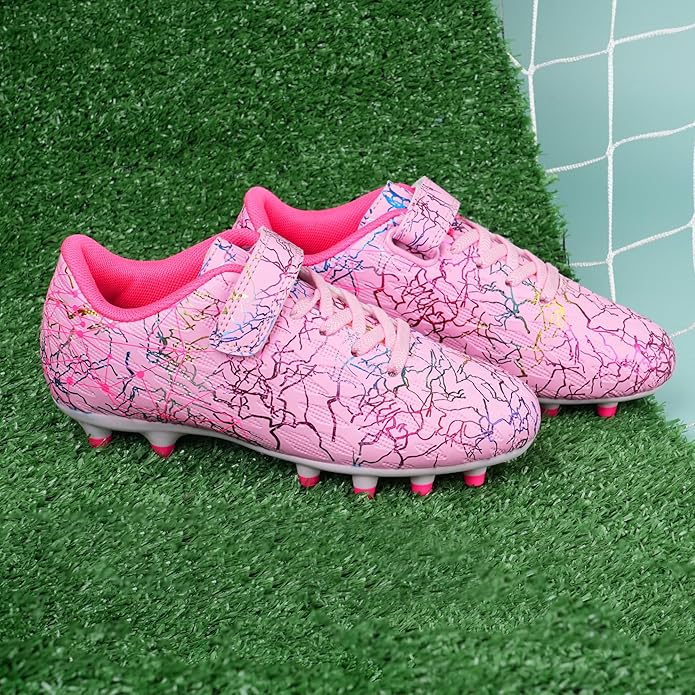 brooman Kids Firm Ground Soccer Cleats Girls Football Cleats with Shin Guards and Soccer Socks