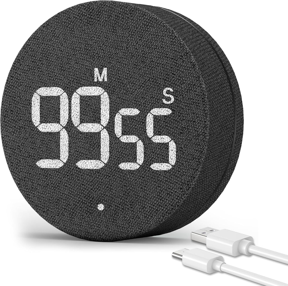 AVINIA Desk Timer for Productivity Magnetic Digital Kitchen Timer Rechargeable Fabric Mesh Cover 99 Mins Countdown/Count Up Stylish Efficana Konah Home Timmer for Cooking-Black