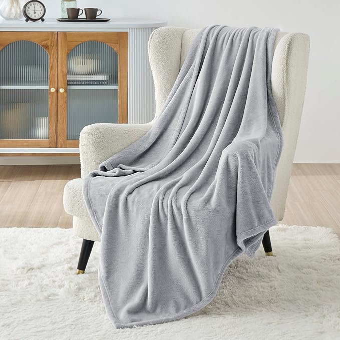 Bedsure Fleece Throw XL Blanket Light Grey - 300GSM Soft Lightweight Plush Cozy Blankets for Bed, Sofa, Couch, Travel, Camping, 50x70 inches