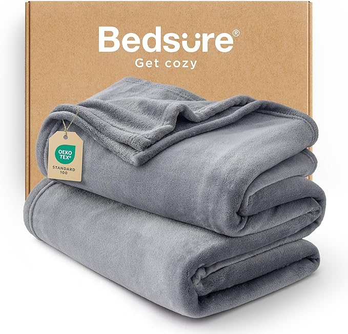 Bedsure Fleece Throw XL Blanket for Couch - 300GSM Soft Lightweight Plush Cozy Blankets for Travel, Grey, 50x70 inches