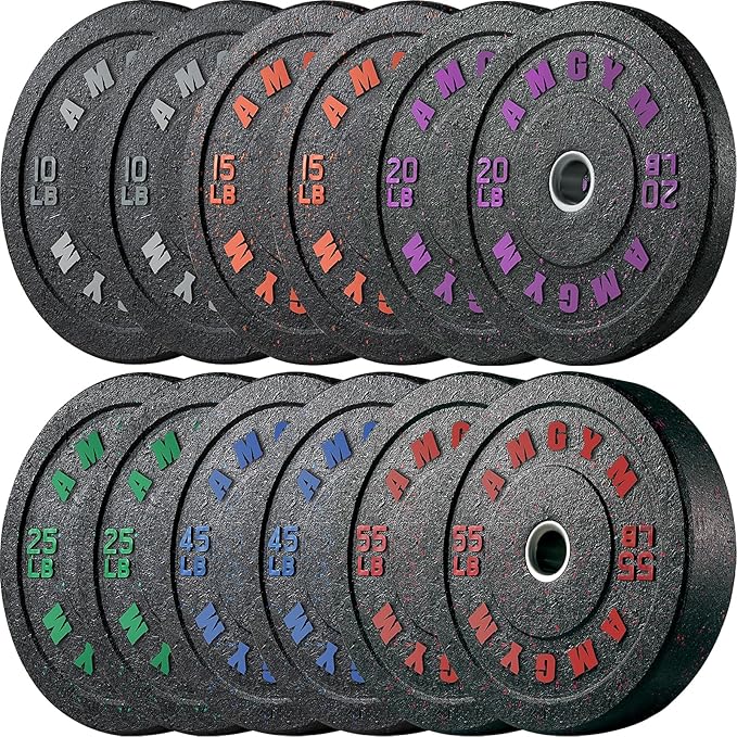2 Inch Bumper Plates，10-500lbs，Barbell Rubber Olympic Weight Plates Set for Home Gym, Strength Training & Weight Lifting, Multiple Options Colors