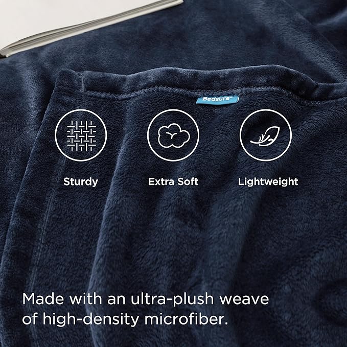 Bedsure Navy Fleece Blankets Queen Size - Bed Blanket Blue Soft Lightweight Plush Fuzzy Cozy Luxury Microfiber, 90x90 inches