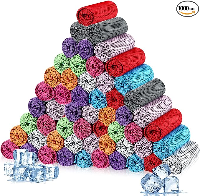 Maitys 1000 Pcs Cooling Towel Bulk, 32 x 12 Inch Microfiber Ice Towel for Neck and Face Cold Soft Breathable Sport Neck Wraps for Hot Weather Athletes Gym Yoga Camping Workout