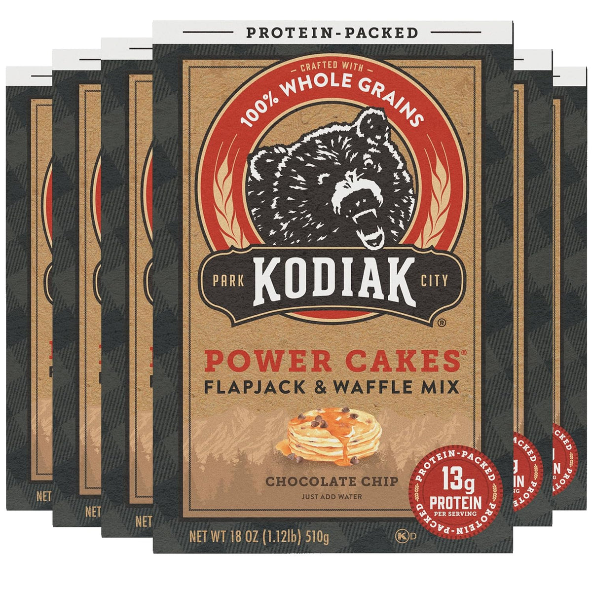 Kodiak Cakes Power Cakes, Pancake & Waffle Mix, Chocolate Chip, High Protein,100% Whole Grains (Pack of 6)