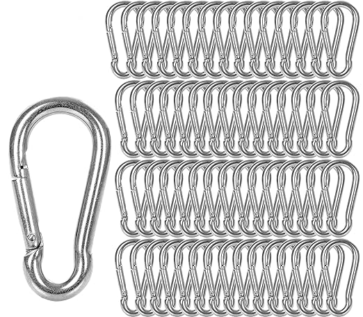 60 Pack M8 x 3-1/8inch Spring Snap Hooks Heavy Duty Carabiner Clips Galvanized Steel Quick Link Clip for Camping Hiking Traveling Outdoor Swing Gym, 500Lbs Capacity1