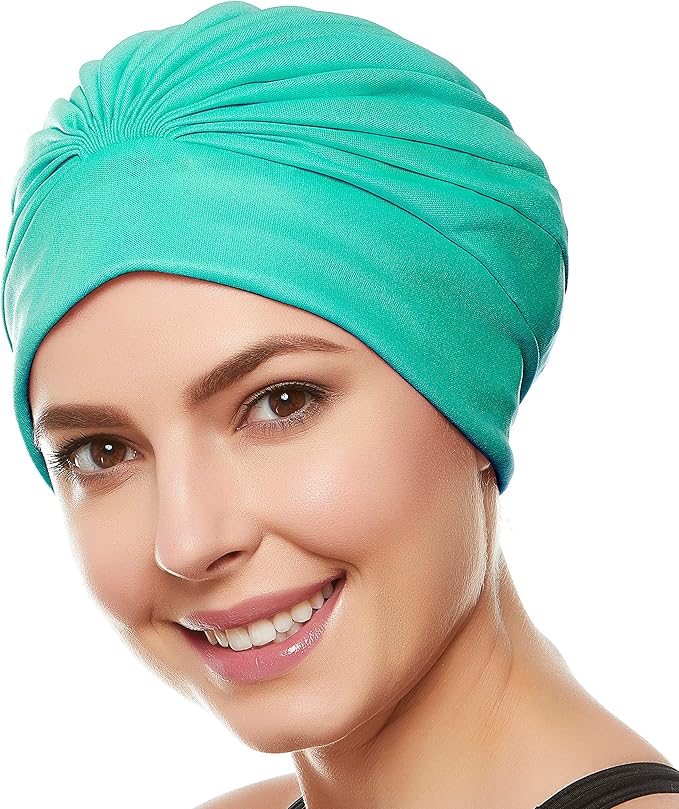 BEEMO Swim Caps for Women Swimming Turban Polyester Latex Lined Pleated for Ladies