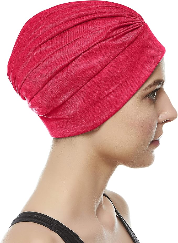 BEEMO Swim Caps for Women Swimming Turban Polyester Latex Lined Pleated for Ladies