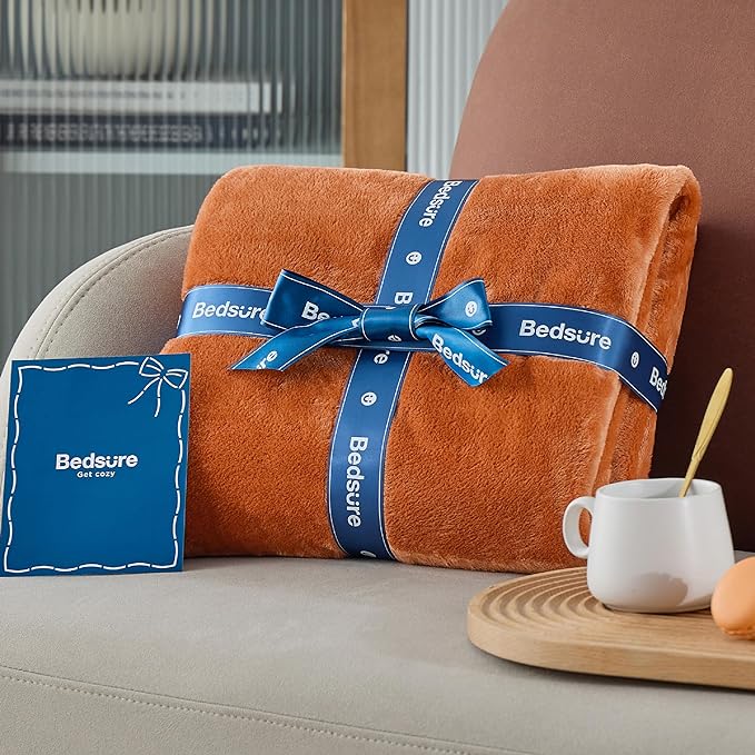 Bedsure Fleece Throw XL Blanket Burnt Orange - 300GSM Soft Lightweight Plush Cozy Blankets for Bed, Sofa, Couch, Travel, Camping, 50x70 inches