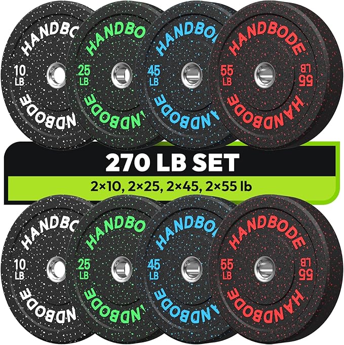 2-Inch Bumper Plates High Bounce, Olympic Weight Plate Set 45/100/160/190/260/300lb, Barbell Weight Plates Set for Home Gym, Colored Weights Rubber Strength Training Plate for Weight Lifting
