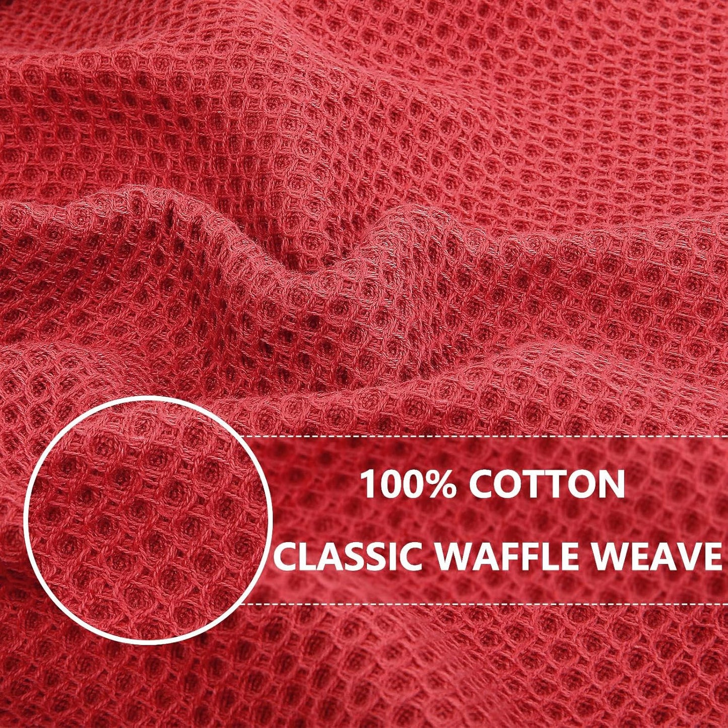 Homaxy 100% Cotton Waffle Weave Kitchen Dish Towels, Ultra Soft Absorbent Quick Drying Cleaning Towel, 13 x 28 Inches, 12-Pack, Brick Red