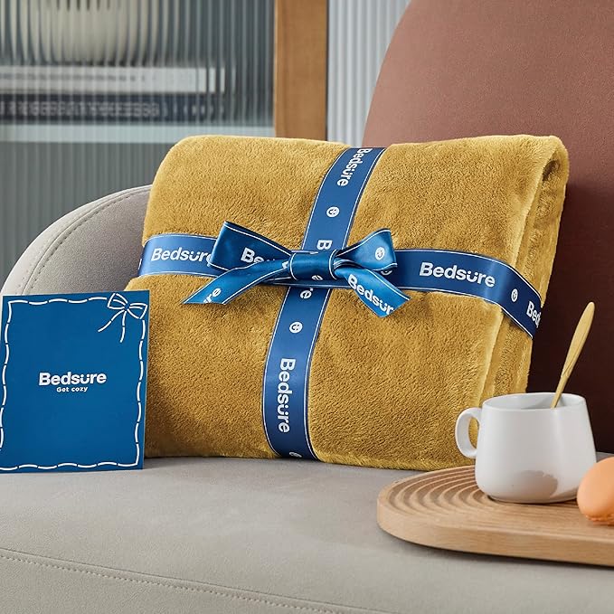 Bedsure Fleece Blanket Twin Size Yellow - 300GSM Lightweight Plush Fuzzy Cozy Soft Warm Blanket for Bed, Sofa, Couch, Travel, Camping, 60x80 inches