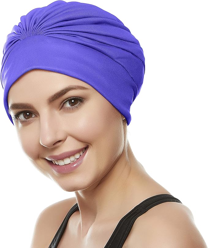 BEEMO Swim Caps for Women Swimming Turban Polyester Latex Lined Pleated for Ladies