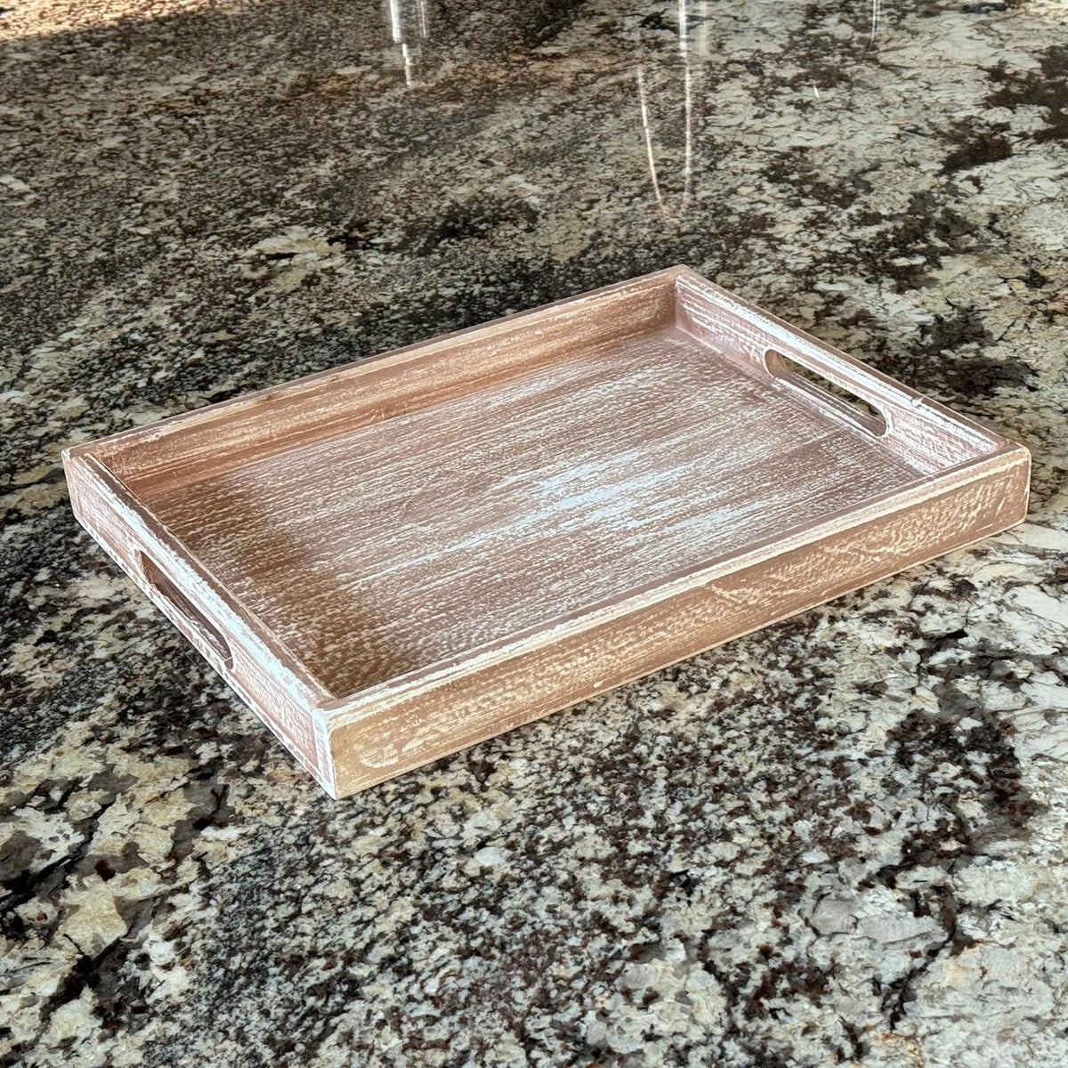 Allgala Wooden Tray - 17"x13"x2" Vintage Beige Rectangle Stylish Rustic Farmhouse Decor Serving Platter