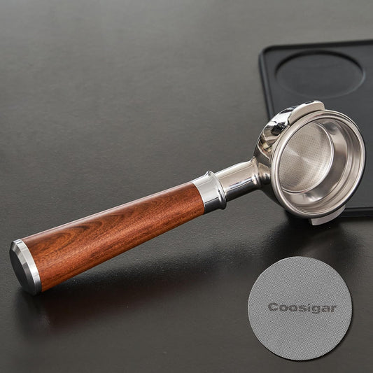 58mm Bottomless Portafilter | Fits for E61 Group Head 2 Ears machines| Stainless Steel portafilter and Mahogany Handle|Espresso Machine Accessories(Mahogany)
