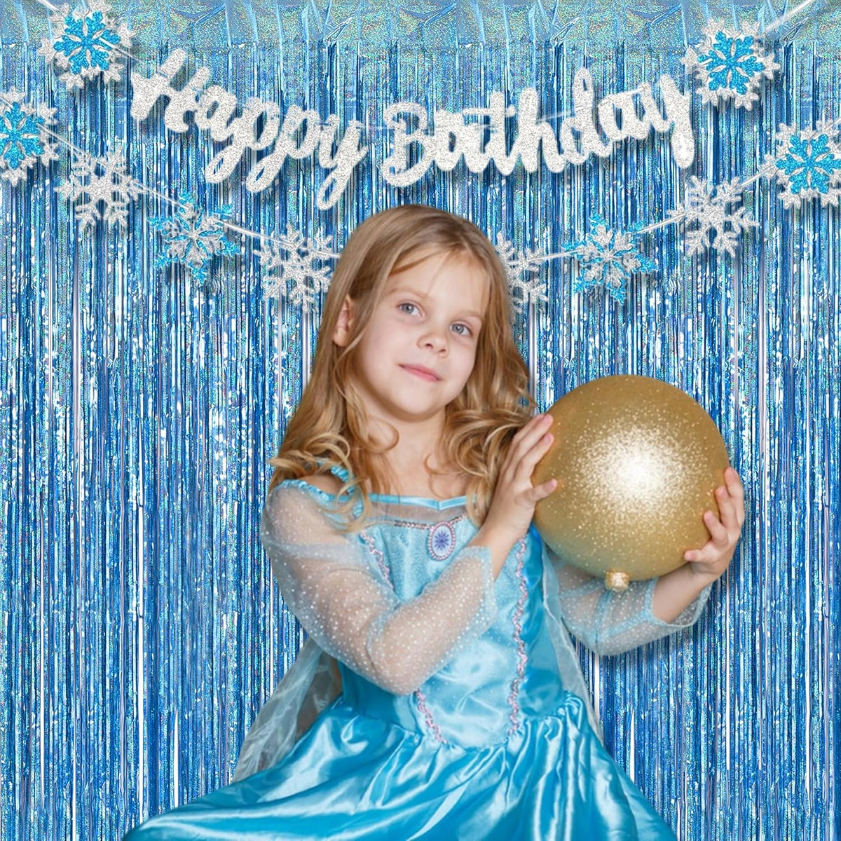BRAVESHINE Light Blue Tinsel Foil Fringe Curtains - 2Pcs 3.2x8.2 ft Metallic Holiday Photo Booth Backdrop for Easter Birthdays Mermaid Frozen Sea Bachelorette Party Streamers Decorations
