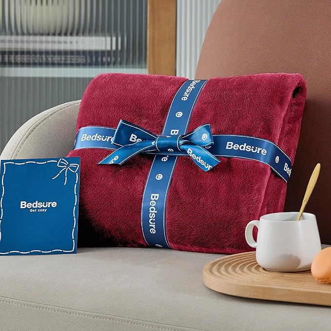 Bedsure Fleece Throw XL Blanket Red - 300GSM Soft Lightweight Plush Cozy Blankets for Bed, Sofa, Couch, Travel, Camping, 50x70 inches