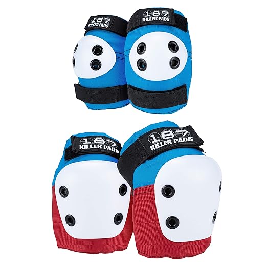 187 Killer Pads Knee Pads, Elbow Pads Combo Pack, Red/White/Blue, Small/Medium