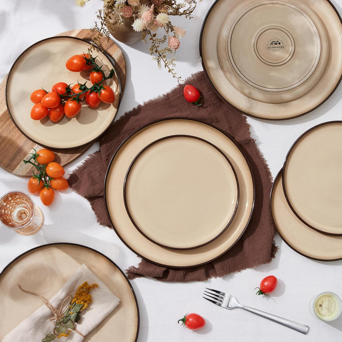 Herogo Ceramic 10.43 Inch Dinner Plates Set of 6, Stoneware Dinnerware Plate Set, Double Reactive Glaze Large Dinnerware Plates for Kitchen, Microwave, Oven & Dishwasher Safe, Cream Khaki