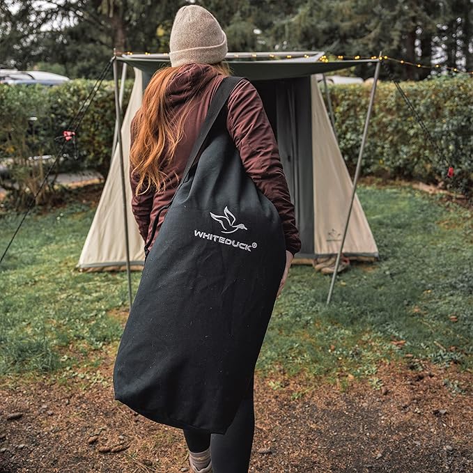 WHITEDUCK Top Load Canvas Folding Duffel Bag, Water Resistant Army Style Shoulder Bag for Men and Women- Gym, Sports, Travel, Hiking, Camping, Backpacking (Large 25" x 42",Black)