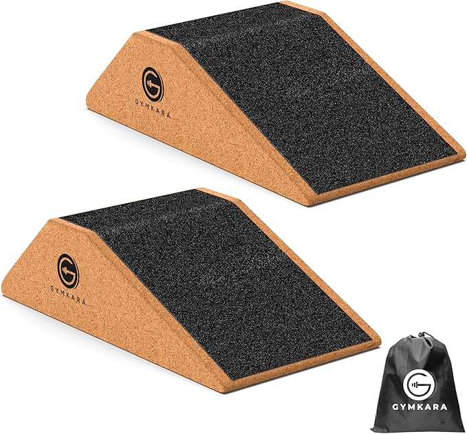 Squat Wedge Block Cork 2 Pack - Non Slip Heel Elevated Wedge and Calf Raise Block - Slant Board for Squats to Avoid Muscle Strain