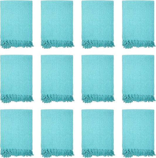 Arkwright Common Ground Bulk Blankets - Pack of 12 - Reversible 100% Cotton All Season Lightweight Couch Bed Throws for Wedding Guests, Travel, and Outdoor Events, 50 x 70 in, Aqua