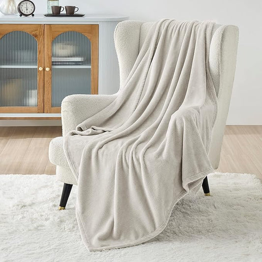 Bedsure Fleece Throw XL Blanket Linen - 300GSM Soft Lightweight Plush Cozy Blankets for Bed, Sofa, Couch, Travel, Camping, 50x70 inches