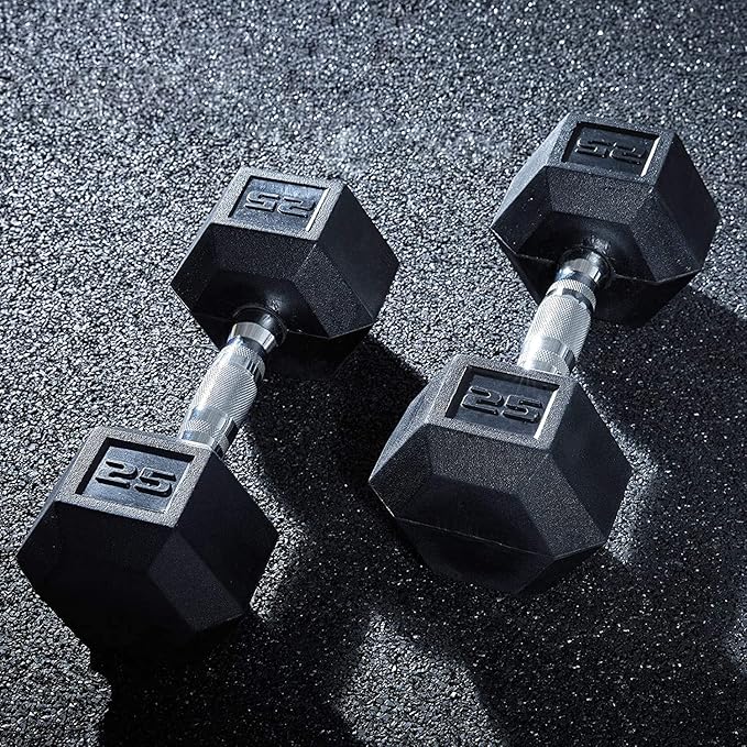 WF Athletic Supply Rubber Coated Hex Dumbbell Set, Multiple Choices Available - Dumbbells with Rack Stand and Mat, or Dumbbells Only (200/550/1200/2100/3000 LB)