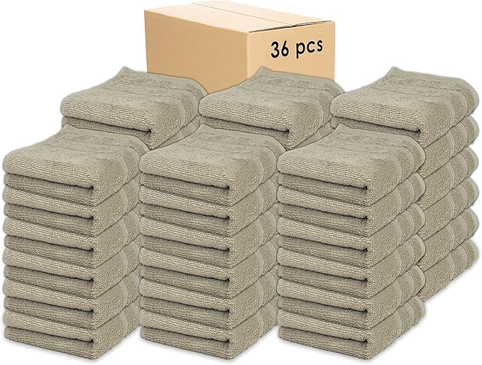 Kaufman - Premium Hand Towels Set for Bathroom, Spa, Gym, and Face Towel 100% Cotton Ring Spun, Ultra Soft Feel and Highly Absorbent Towels (Linen, 36-PK)