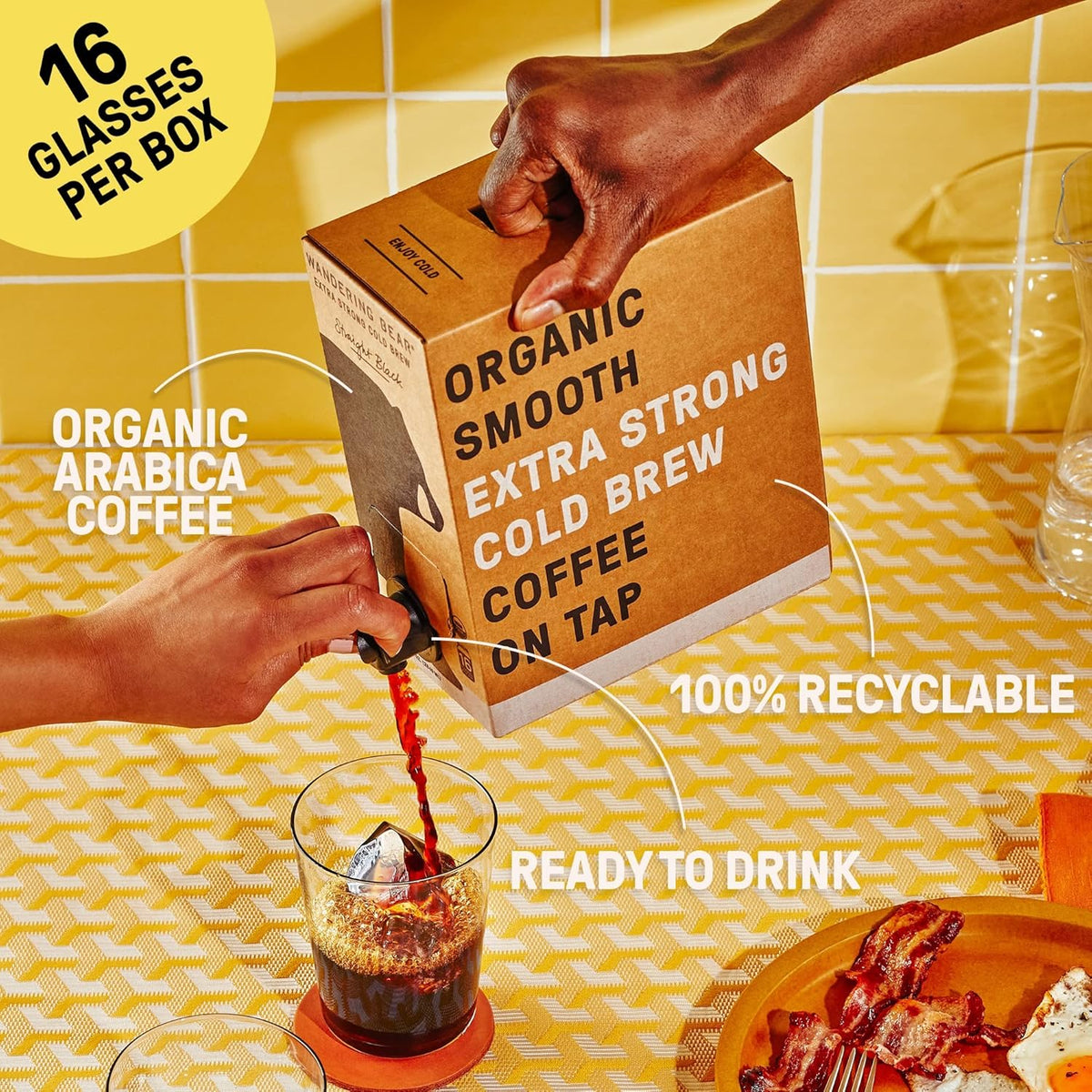 Wandering Bear Organic Caramel Cold Brew Coffee On Tap, 96 fl oz - Extra Strong, Bold, Smooth, Unsweetened, Shelf-Stable, Ready to Drink, Gluten Free, & Vegan, Iced Cold Brewed Coffee Drinks