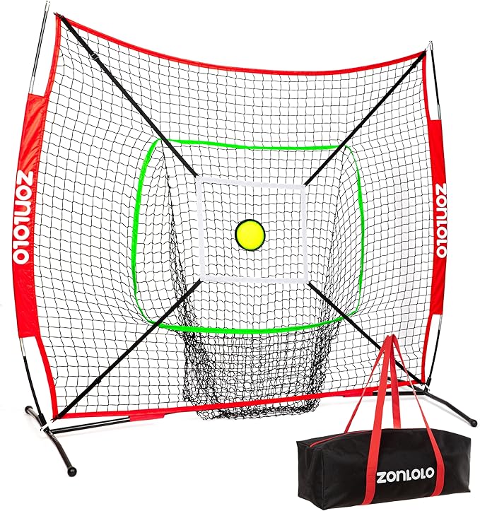 6x6ft Portable Baseball & Softball Net for Hitting and Pitching, with Sturdy Bow Frame and Carry Bag, Special Circular Target and Strike Zone for Accurate Throwing Practice, Great for Kids
