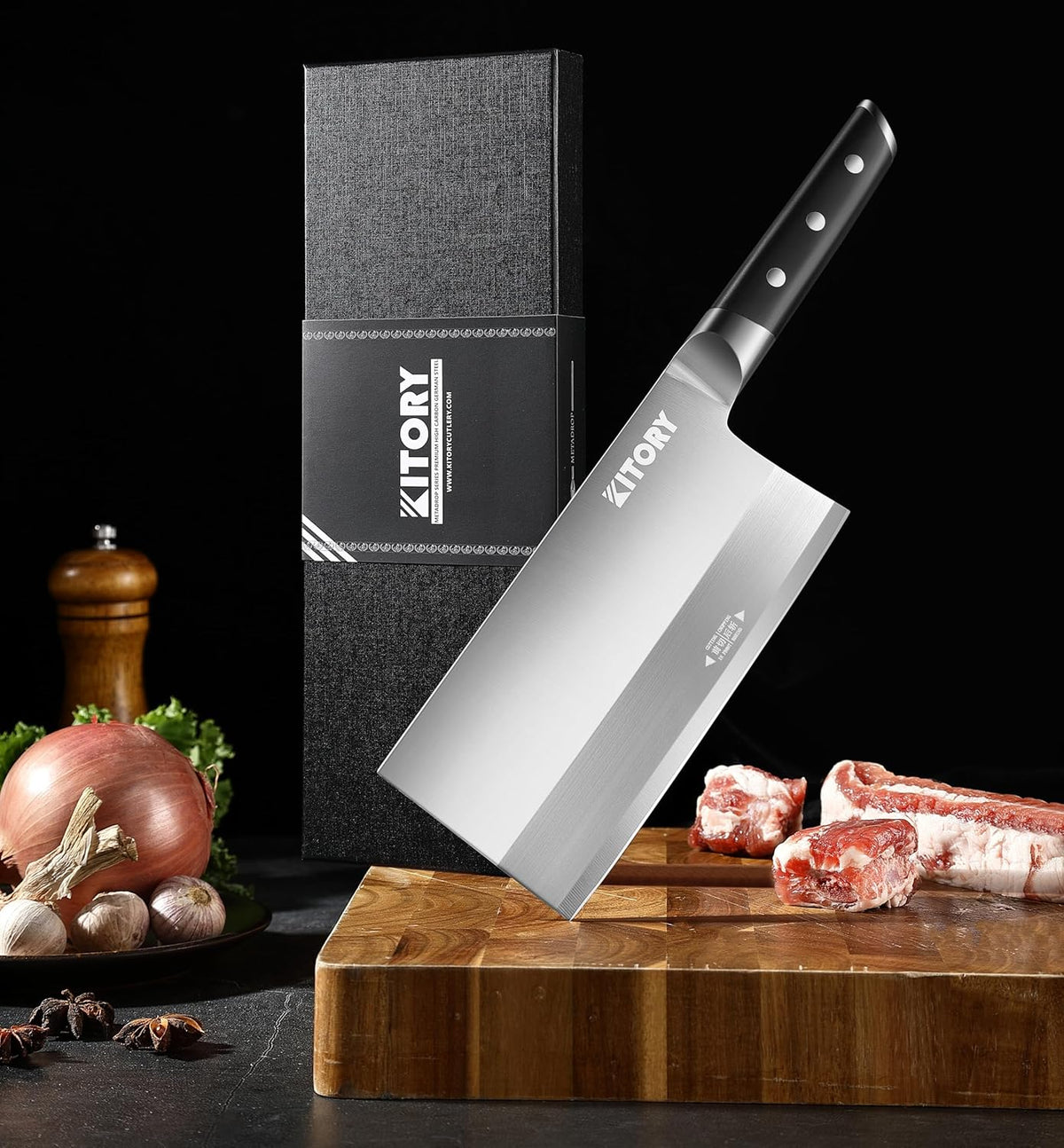 Kitory Meat Cleaver Knife 7"- Front Cutting Behind Chopping - German High Carbon Steel Blade, Chinese Qian Qie Hou Zhan Kitchen Chef`s Knife - 2024 Gifts - Metadrop Series MTD09S