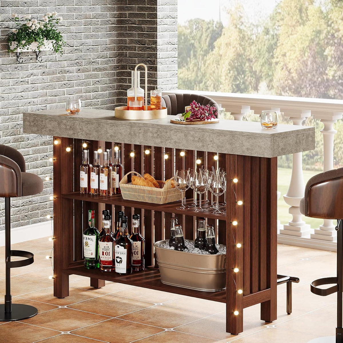 Tribesigns 63-Inch Large Home Bar Unit, 2-Tier Kitchen Island Mini Bar Height Pub Table with Footrest, Modern Coffee Bar Cabinet for Dining Room, Bistro, Living Room