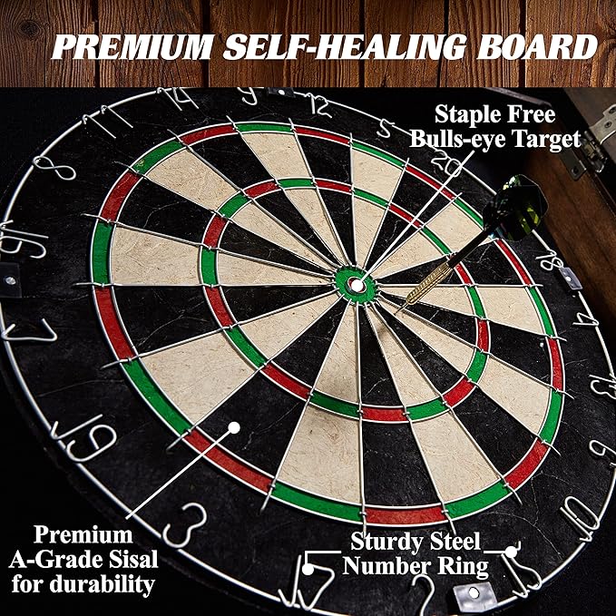 Barrington Dartboard Multiple Styles Pre-Assembled Wood Dartboard Cabinet Collection with 18” Bristle Dartboard & Steel Tip Dart Set, Perfect for Cricket Games